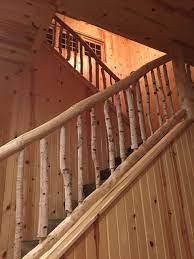 Birch And Pine Cabin Stair Railing Rustic Staircase Rustic Stairs House Stairs