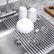 Free shipping on qualified orders. Sorbus Over The Sink Roll Up Dish Drying Rack Multipurpose Drying For Dishes Draining Fruits Veggies Protecting Countertops Warm Gray Walmart Com Dish Rack Drying Sink Dish Drainer Over The Sink