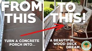 Building a wooden patio is an excellent way to maximize space in your yard. Wood Over Concrete Front Porch Refresh The Look Of Your Porch Using Deck Tiles Youtube