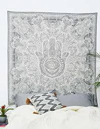 Black And White Wall Tapestry Amazon Exclusive Hamsa Hand Branded Tapestry For Goodluck By Raajsee Gray Indian Mandala Wall Art Black And White Tap Mandala Wall Decor Decor Tapestry Wall Hanging