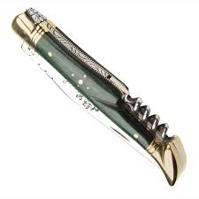 Couteau Laguiole Manche En Bois De Stamina Vert Avec Tire Bouchon Et Mitres En Laiton Couteaux Laguiole Actiforge Couteau Laguiole Couteau Tire Bouchon