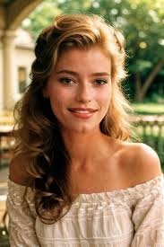 A close up of a woman with long hair and a white dress