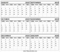 Printable August 2019 January 2020 Calendar 6 Months Calendar Weekly Calendar Template Yearly Calendar Template Calendar Template