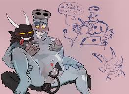 Rule 34 Dev - cuphead_(game) demon devil duo erection king_dice male  male_only penis prince_albert_piercing sleazeboss the_devil_(cuphead)  yaoi|3644400968