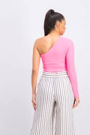 Bershka Womens One Shoulder Top Neon Pink Brands For Less