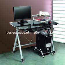 D top shelf provides plenty of work space. China Office Home Black Tempered Glass Computer Desk China Computer Desk Computer Table
