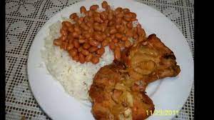 Mashed sweet plantain filled with our savory beef picadillo, topped with melted cheese & a fried egg served with white rice and your choice of red or black beans. Baked Pork Chops With White Rice And Pinto Beans Youtube