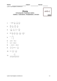 Multiplizieren Dividieren Addieren Subtrahieren Bruchrechnung Ubungsblatt 1014 Multiplizieren Dividieren Addieren Subtrahieren Bruchrechnung