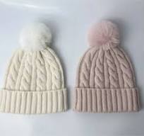 Customized Winter Ladies Fashion Cable Knitted Beanie Spandex Mohair Cable  Beanie POM POM Fluffy Knitted Beanie Hat