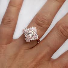 Mid Gatsby Ring Art Deco Engagement Custom Made Vintage Anniversary White Sapphires Diamonds Moissanite Morganite Black Diamonds Art Deco Sapphire Ring Jewelry Vintage Jewelry