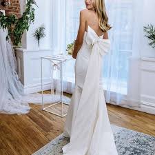 Faille Mermaid Petite Wedding Dress With Bow Back David S Bridal Bow Wedding Dress Petite Wedding Dress Fit And Flare Wedding Dress