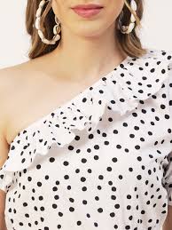 Moomaya Womens Printed Crop Top, One Shoulder Cotton Casual ...