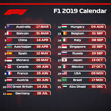 F1 The Fia Have Announced That The 2019 F1 Race Calendar Facebook