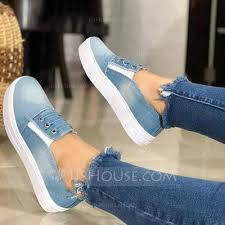 womens denim flat heel flats shoes 086209594