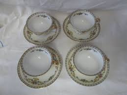 Pattern is new traditions, pastel floral on one side, gold trim. Beautiful Noritake Japan Mid Century Fine Bone China Floral Pattern Set Of 4 Tea Cups And Saucers Carol S True Vintage And Antiques