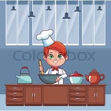 Kitchen fire fire fires kitchen wife wives chef chefs cook cooking. Chef Boy With Spoon Cartoon Cooking In Stock Vector Colourbox