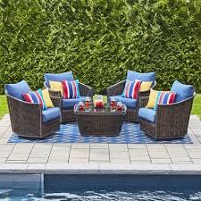 Shop Allen Roth Ellisview 5 Piece Outdoor Conversation Set At Lowe S Canada Patio Furnishings Outdoor Patio Decor Patio Dining Furniture