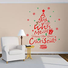 Merry Christmas Happy New Year Saying Sticker Red Christmas Tree Snowflake Wall Decals Christmas Wall Decor Christmas Wall Stickers Merry Christmas Decoration