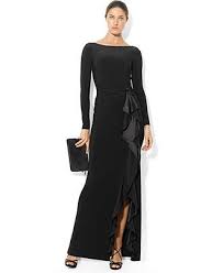 Lauren Ralph Lauren Long Sleeve Ruffled Silk Gown Macy S Long Sleeve Evening Dresses Occasion Maxi Dresses Mesh Sleeved Dress