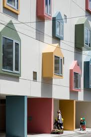Colourful House Shaped Boxes Surround Windows At Nursery School In Northern Japan School Building Design Window Architecture Nursery School