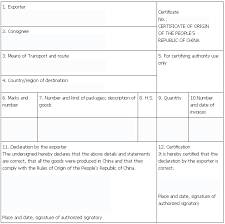 Importation into malaysia to a principal customs area. China Certificate Of Origin Cfc
