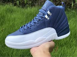 White rubber midsole and outsole. Air Jordan 12s Indigo Stone Blue Legend Blue Obsidian Men S Size 130690 404 Air Jordans Jordan 12 Retro Jordans