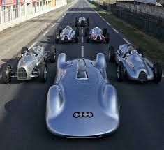 Auto Union Silver Arrows 1934 1939 In Formation At The Legendary Racetrack Of Reims Gueux France With The Famou Classic Racing Cars Old Race Cars Race Cars