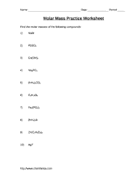 Molar mass is the mass (in grams) of one mole of a substance.3 x research source using the atomic mass of an element and multiplying it by the conversion multiply the relative atomic mass by the molar mass constant. Molar Mass Practice Worksheet Doc Template Pdffiller