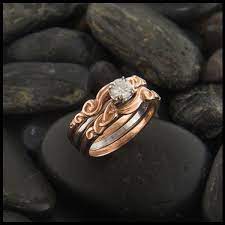 Three Piece Wedding Set Rose Gold Wedding Set Celtic Wedding Interlocking Wedding Rings