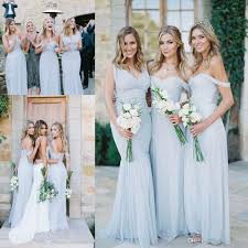 2017 New Cheap Bridesmaid Dresses Off Shoulder Chiffon Custom Summer Beach Long Zipper Back Fo Light Blue Bridesmaid Dresses Bridesmaid Blue Bridesmaid Dresses