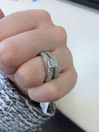 Rings On Hand Bridal Set Br169w Engagement Ring Ladies Wedding Band And Mens Wedding Ban Wedding Ring Trio Sets Wedding Ring Trio Wedding Ring Sets Vintage