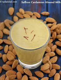 1 medium fresh peach, peeled, pitted, and chopped or frozen equivalent; Saffron Cardamom Almond Milk Healthy Vegan Breakfast Recipe