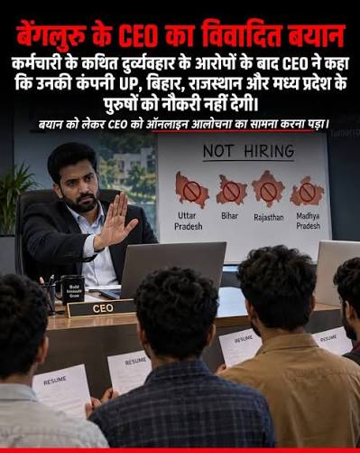 एक कर्मचारी की गलती… 4 राज्यों के पुरुषों पर नौकरी का बैन! Bengaluru CEO के  फैसले पर मचा बवाल बेंगलुरु की A1 Sports World के फाउंडर और CEO Karthik SG  ने X