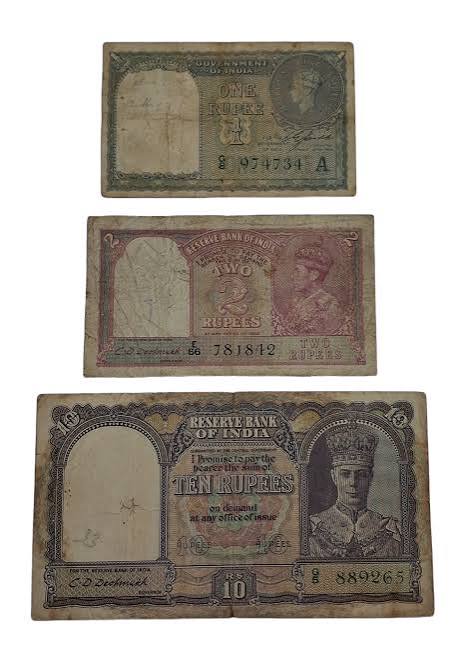 British India ONE RUPEE, TWO RUPEES, TEN RUPEES King GEORGE-VI Set of 3 Notes **SCARE** Collectable Grades. – Coinbazzar.com