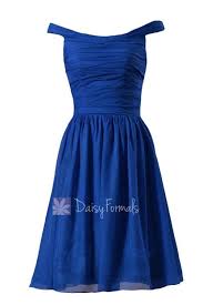 Sapphire Chiffon Bridesmaid Dress Knee Length Off Shoulder Formal Dress Bm4080 Knee Length Bridesmaid Dresses Royal Blue Bridesmaid Dresses Knee Dress