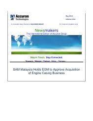Sam technology engineers often draws upon the experience of a number of suppliers. Newsmakers Sam Engineering Equipment M Berhad