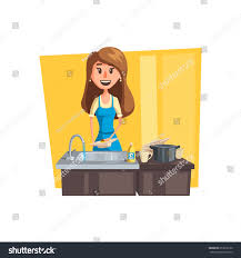 washing dishes cartoon icon woman