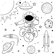 astronaute drole arrosant les arbres qu il a cultives sur terre pour sauver le monde l element de conception et la page livre coloriage enfants adultes illustration vectorielle soleil lune xl
