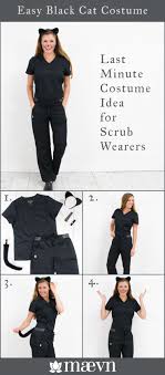 Easy Last Minute Halloween Costume Idea For Scrub Wearers Anyone In The Medica Cat Halloween Costume Black Dress Halloween Costume Halloween Costumes For Work