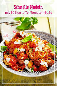 Nudeln Mit Susskartoffel Tomaten Sosse Rezept Lecker Rezept Rezepte Susskartoffel Susskartoffel Rezepte