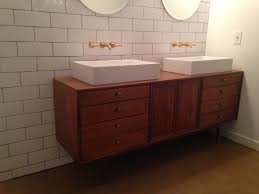 This bathroom redesign offered many challenges, one of which was the space between the vanity wall the side of the alcove tub, less than 4.5 feet. Mid Century Modern Dresser To Double Vanity Woodworks By John