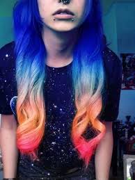 Blue Orange Red Dyed Ombre Hair Lettikampaukset Hiukset Tukki
