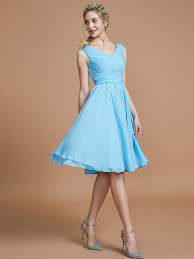 The dress caught my eye because it was. A Line V Neck Short Light Sky Blue Bridesmaid Dresses With Ruched Veroella