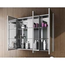 It is mounted on wooden frame and fitted with glass doors. Fleurco Mct4830a 11 Tri View 48 X 30 Inch Flat Edge Medicine Cabinet In Chrome