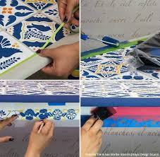 Solid color with decorative border: How To Stencil A Mexican Talavera Tile Table Hometalk