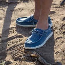 Hey Dude Shoes Mens Wally Washed Shoes In Steel Blue In 2019