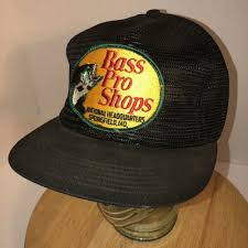 Black And White Bass Pro Shop Hat Vtg Bass Pro Shops Headquarters Mo 70s 80s Usa K Brand Trucker Hat Cap Snapback Ebay Trucker Hat Bass Pro Shops Cap