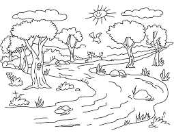 Ausmalbilder Natur Landschaft Wald Berge Meer Insel