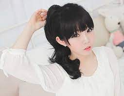 Curly Ponytail Hairstyle Bangs Ulzzang Hair Short Hair Back Ulzzang Girl