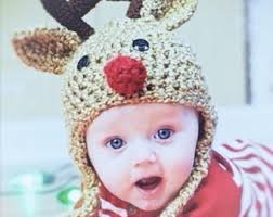 Crocheted Reindeer Baby Hat: Oatmeal Christmas Costume